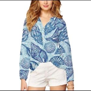 Lilly Pulitzer stuffed shells xxs long sleeve silk top